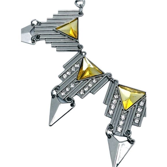 Vintage Inspired Art Deco Retro Silvertone Rhinestone Statement Necklace - Picture 3 of 3